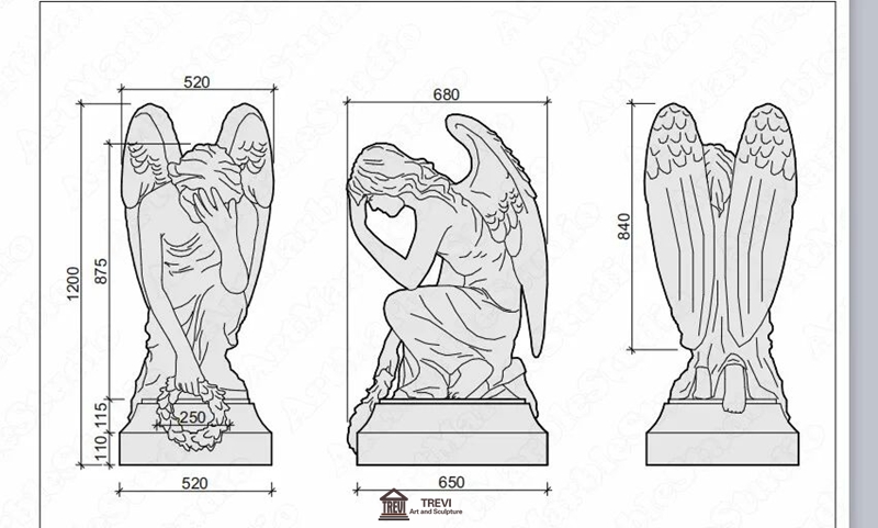 Marble weeping angel sculpture design drawing