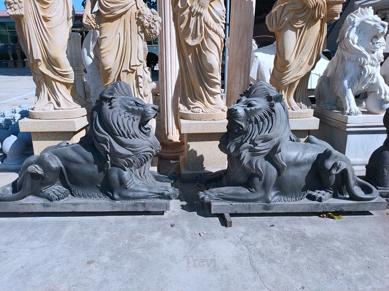 pair of black lion statues