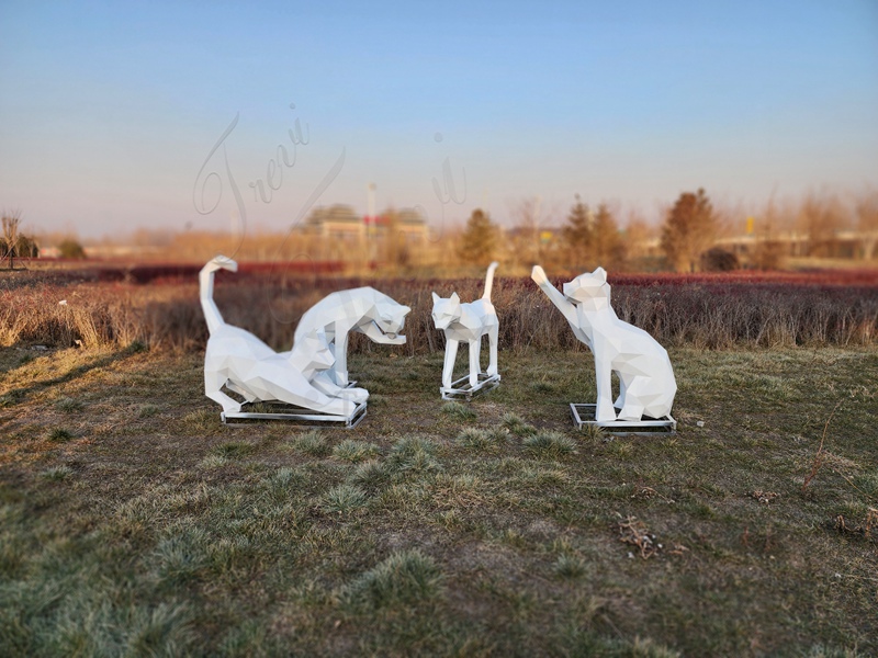 group geometric cat sculptures