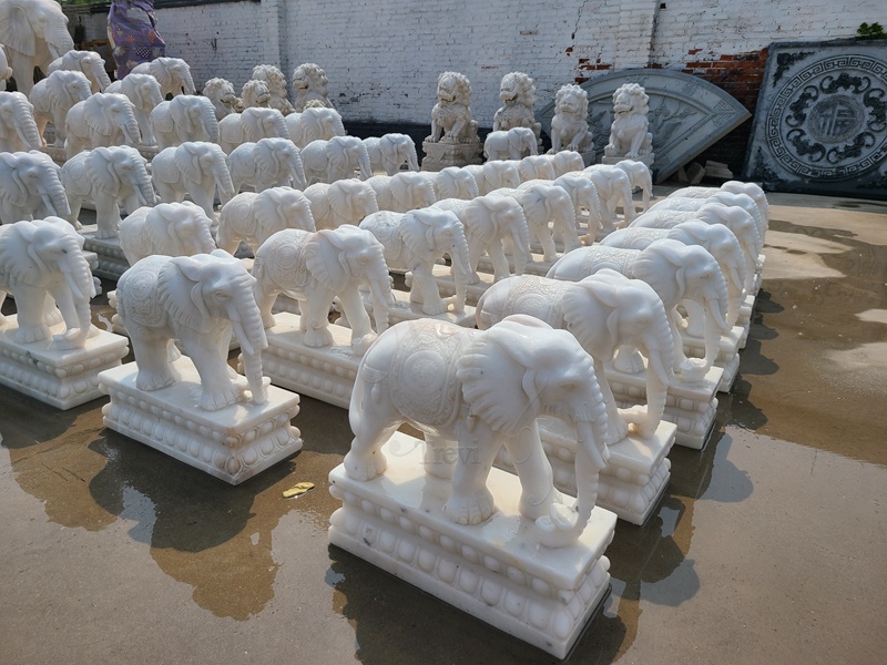 Large Marble Elephant Statues