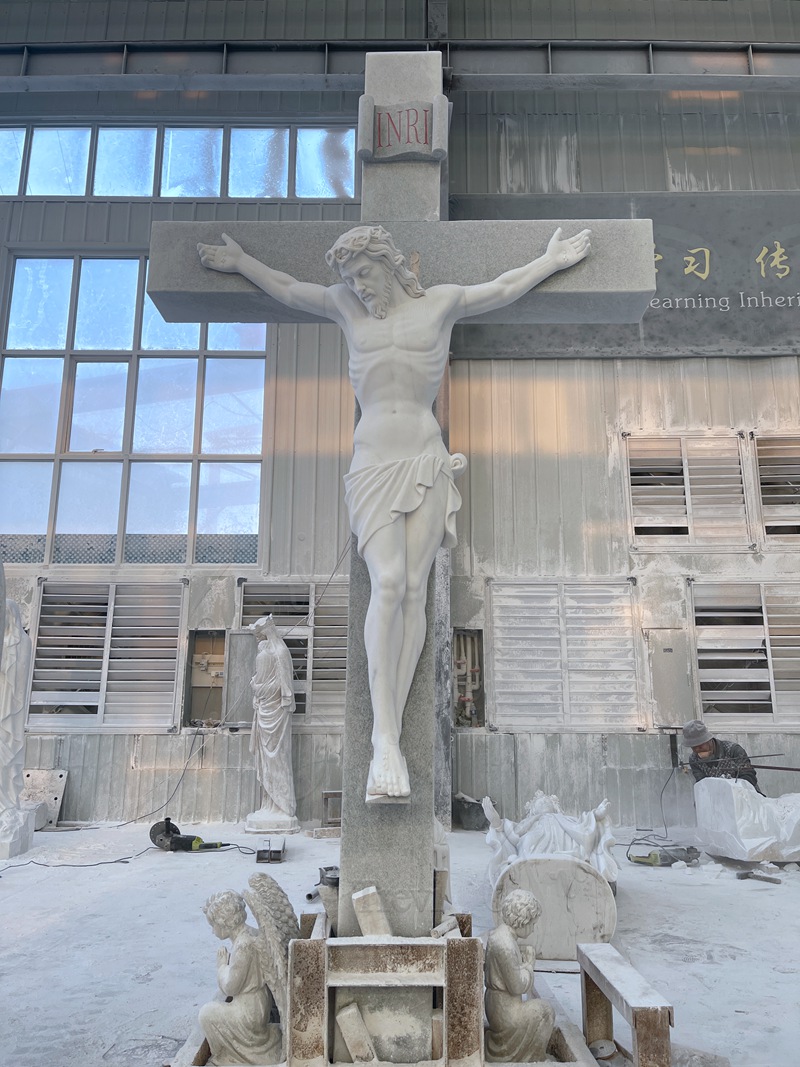 Life Size Marble Jesus on the cross Statue