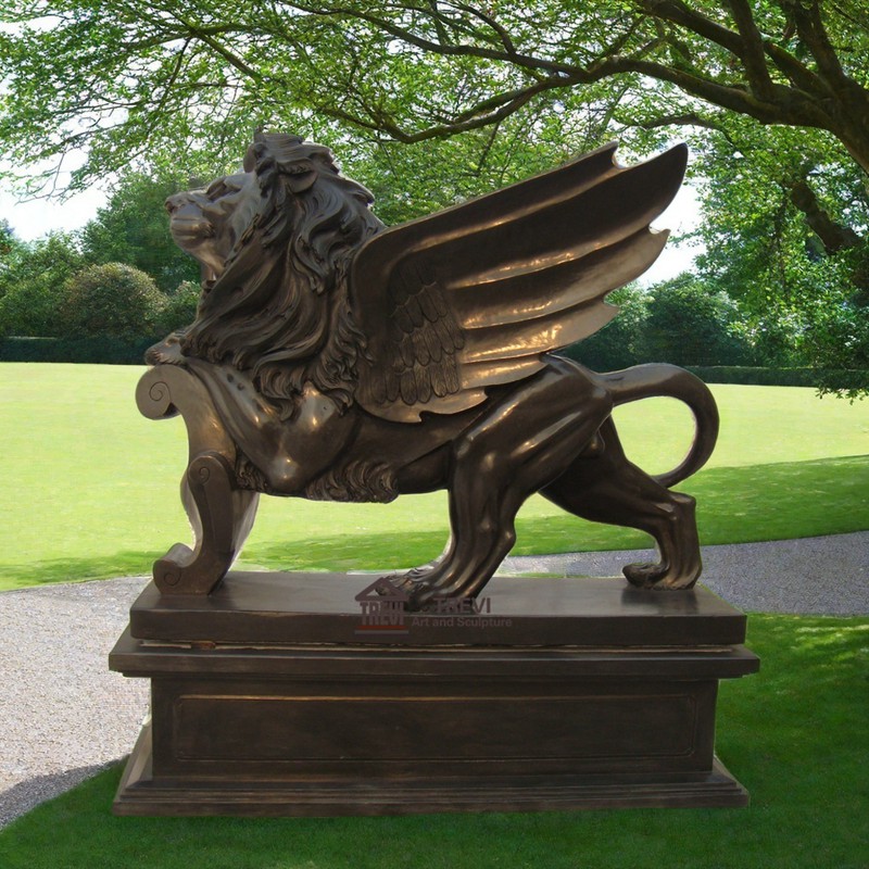 black Marble Winged Lion Statue