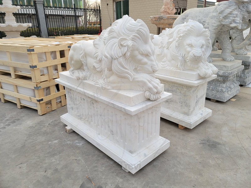 white Marble Sleeping Lion Statue