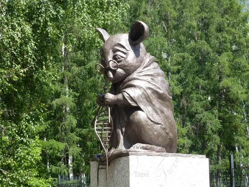 Bronze Laboratory Mouse Statue Knitting a DNA monument