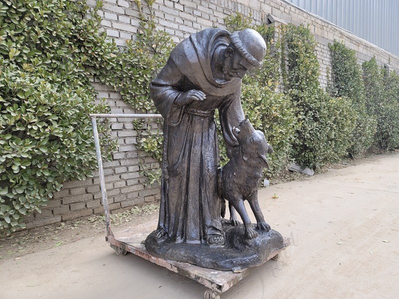 Bronze St Francis of Assisi Statue with wolf