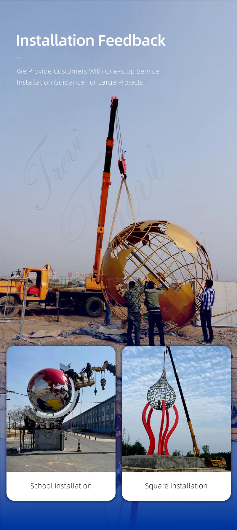 Large Stainless Steel Metal Globe Sculpture install