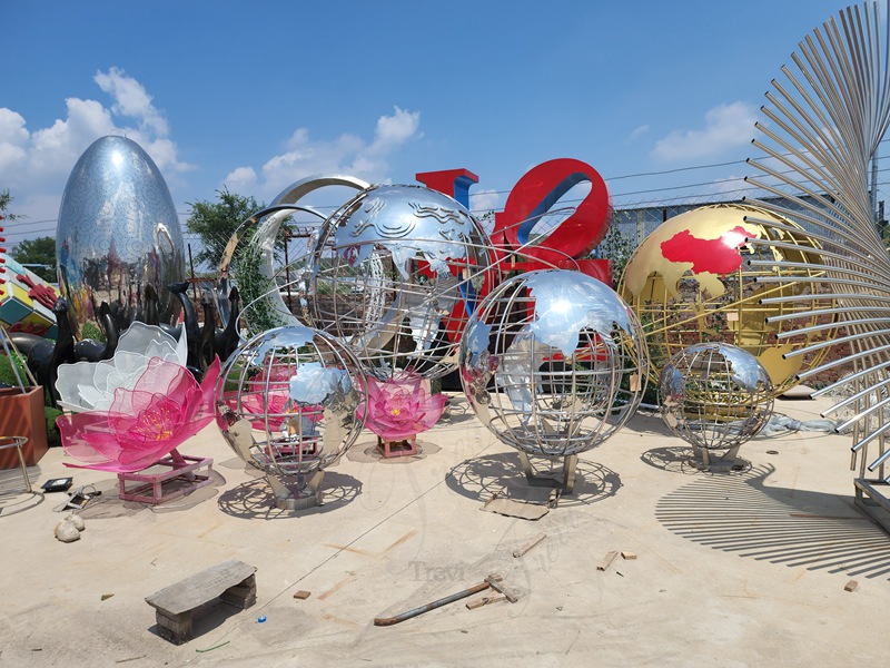 Large Stainless Steel Metal Globe Sculptures