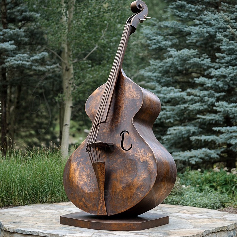 Large bronze cello instrument sculpture