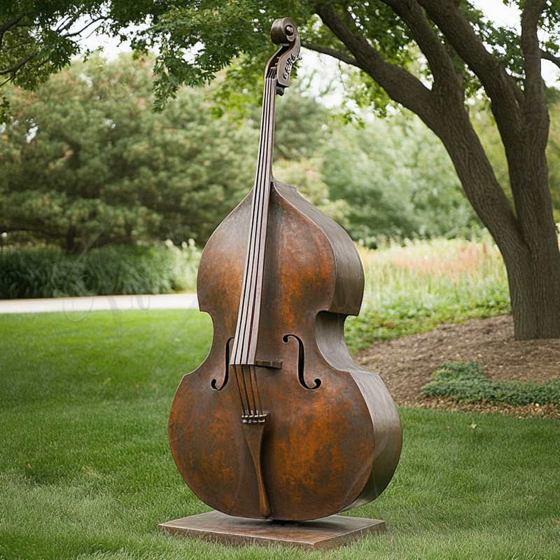 Large bronze cello sculpture