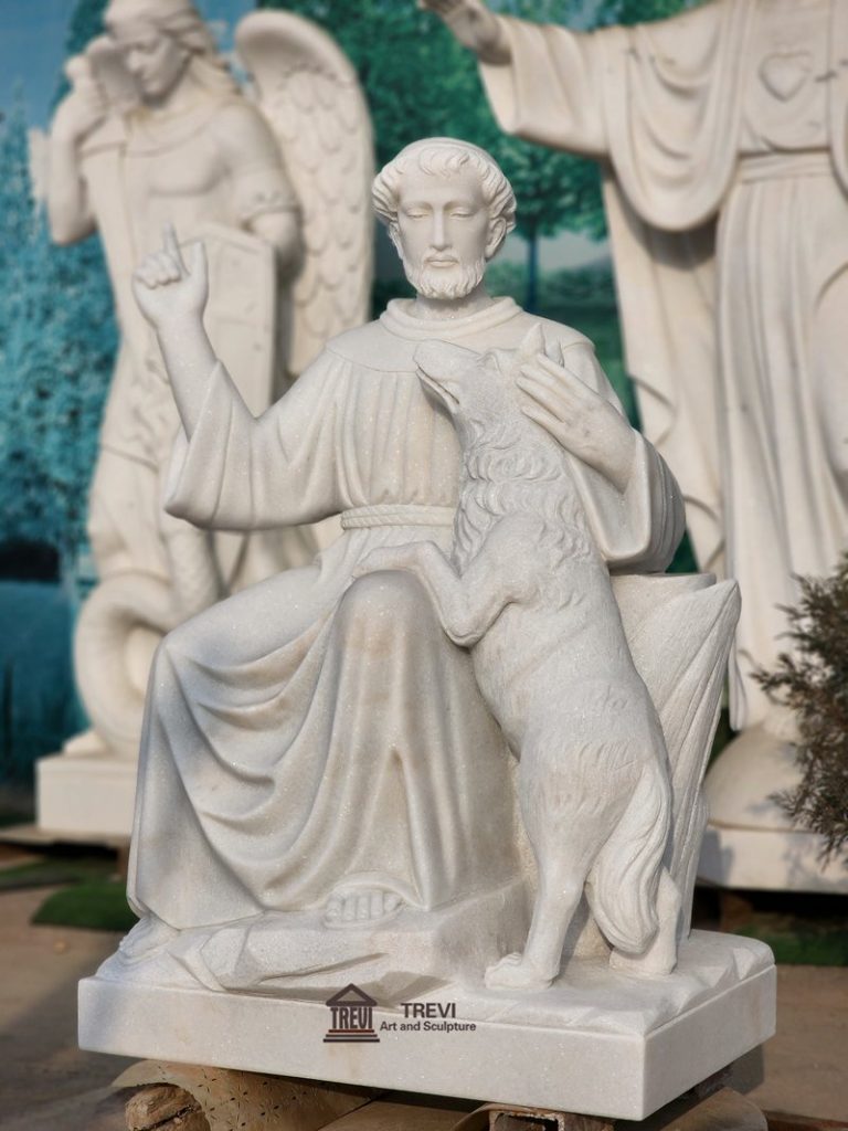 marble St Francis of Assisi Statue with Animals