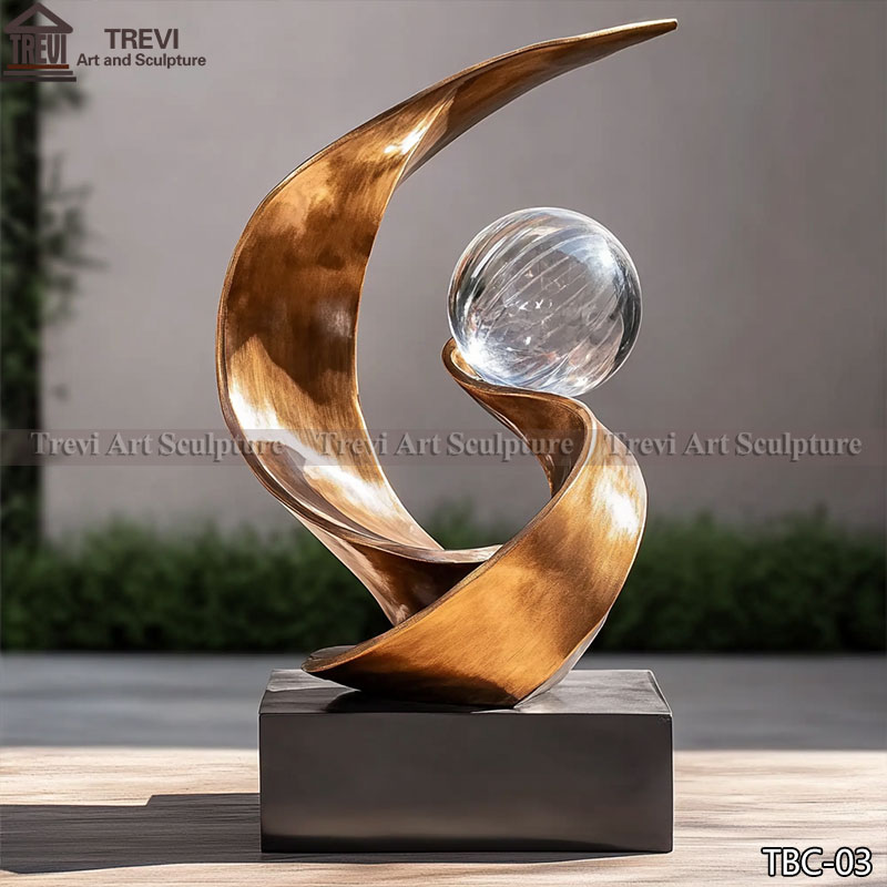 Unique Large Bronze Abstract Sculpture with Resin ball 1