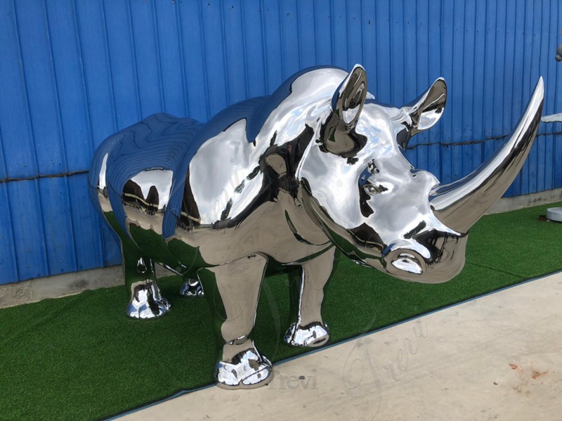 Large Stainless Steel Rhino Sculpture