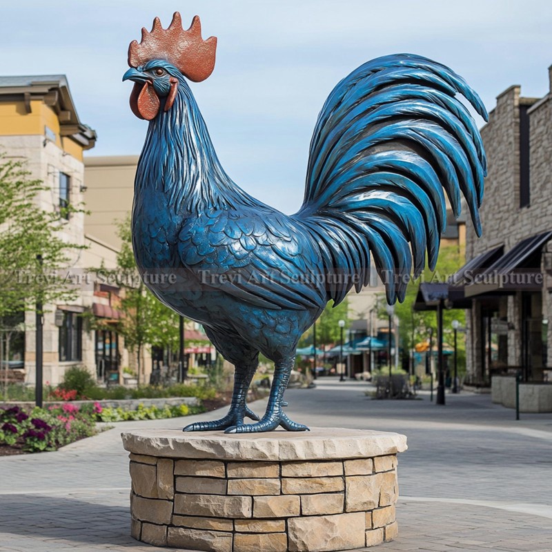 bule rooster statue