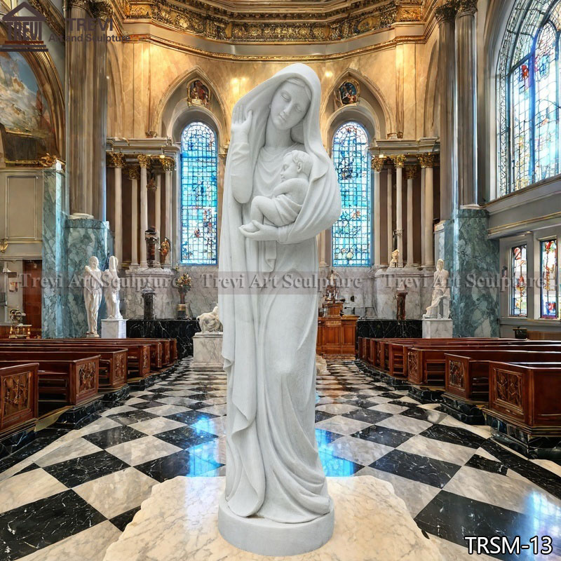 Marble Stone Virgin Mary Holding Jesus Statue