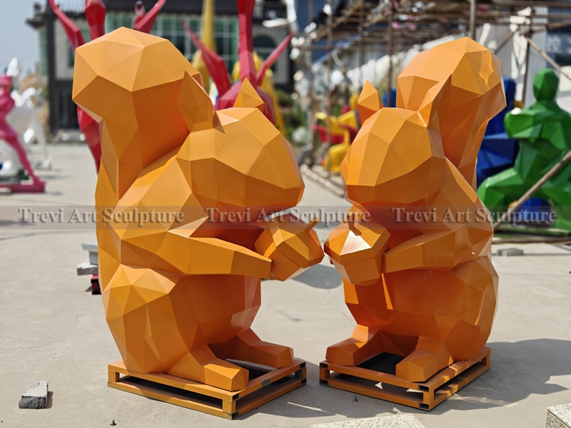 geometric metal squirrel sculptures