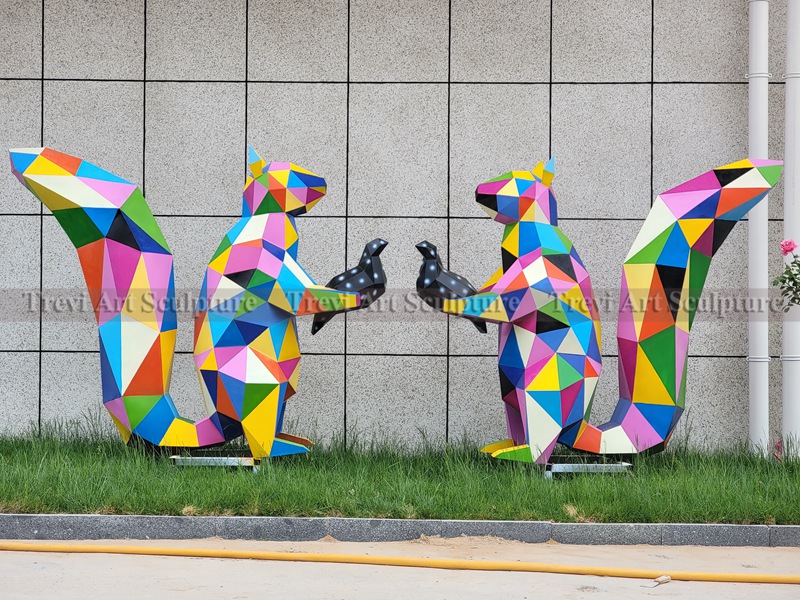 large colorful geometric squirrel sculpture