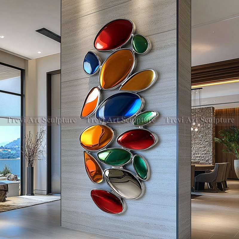 polished Stainless Steel Colorful Wall Sculpture 