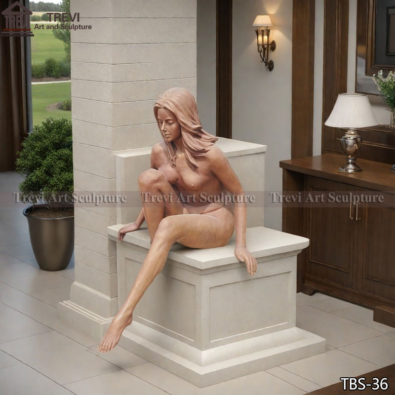 Life Size Classic Bronze sitting Nude Lady Statue Art