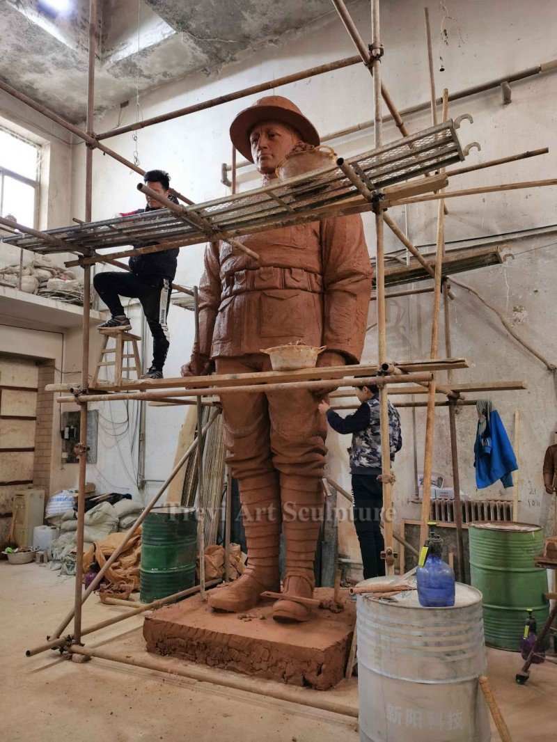 Full-scale clay model of a bronze military statue