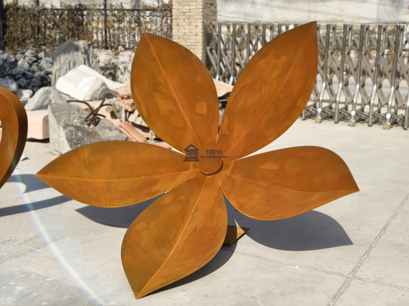 corten steel flower statue