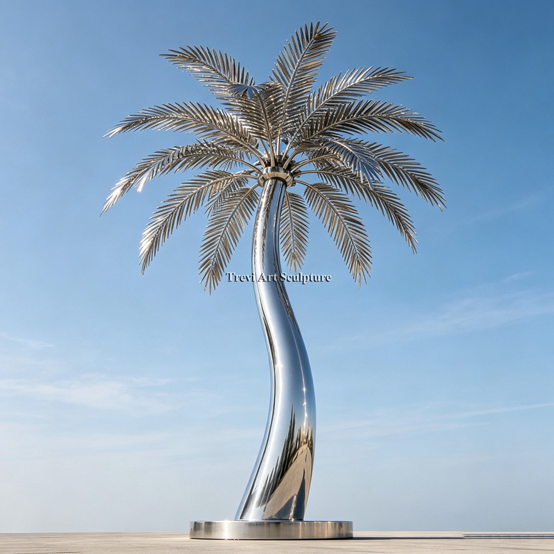 Modern Coastal Stainless Steel Palm Tree Sculpture for sale