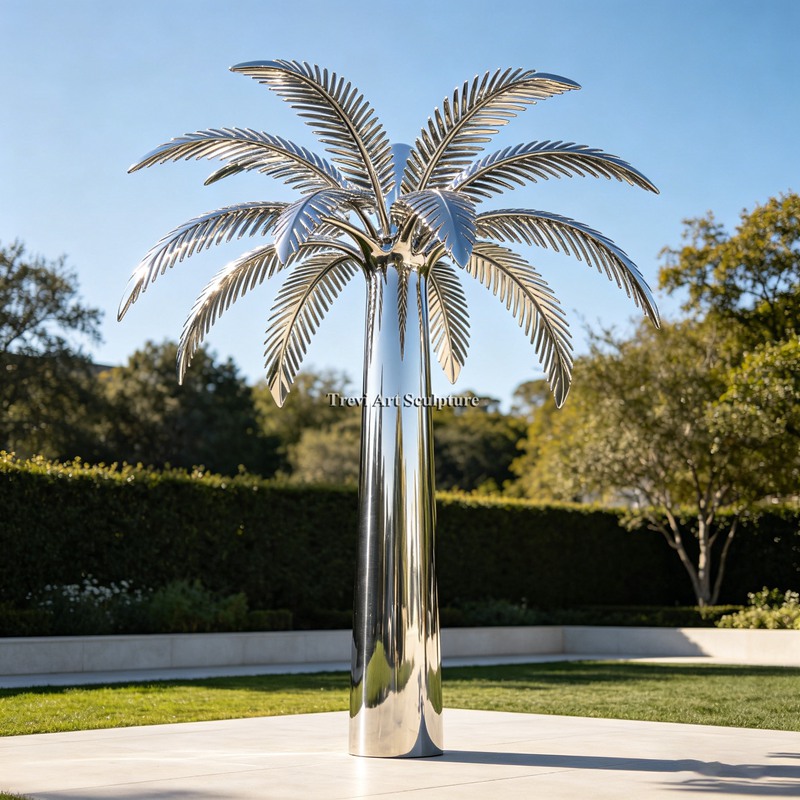large Modern Coastal Stainless Steel Palm Tree Sculpture