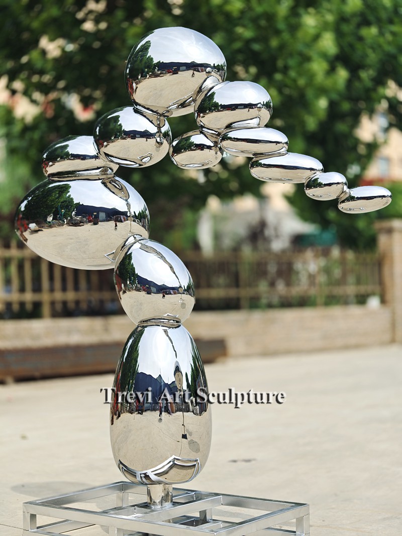 large Stainless Steel Stacked Oval Rock Sculpture