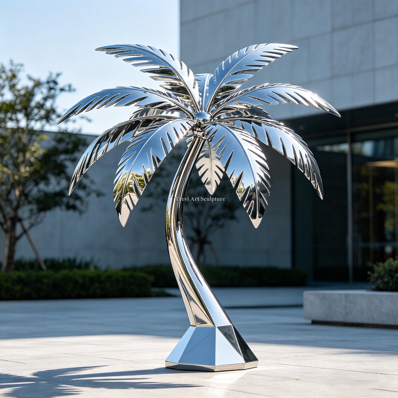 polished Stainless Steel Palm Tree Sculpture