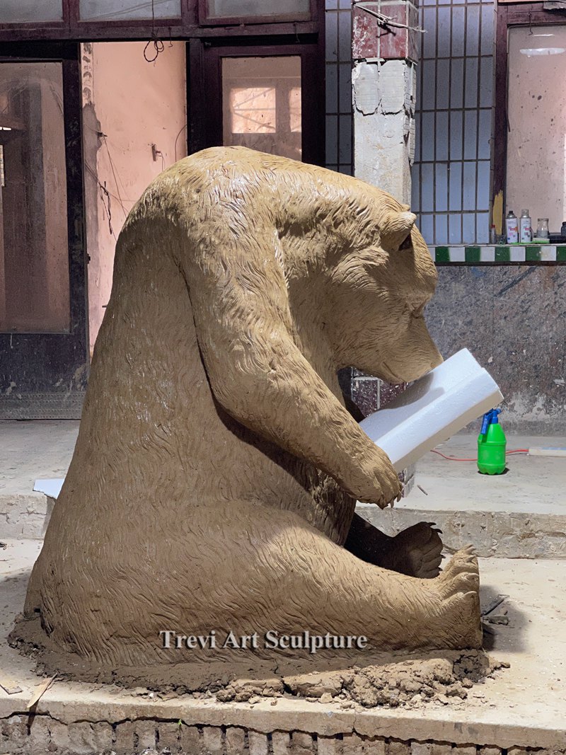 Large Bronze Reading Bear Statue clay model