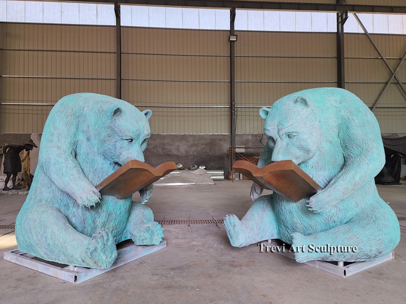 Large Bronze Reading Bear Statues
