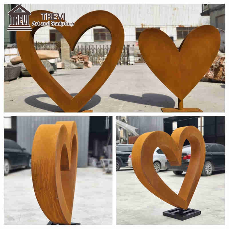 corten steel heart shaped sculpture detail