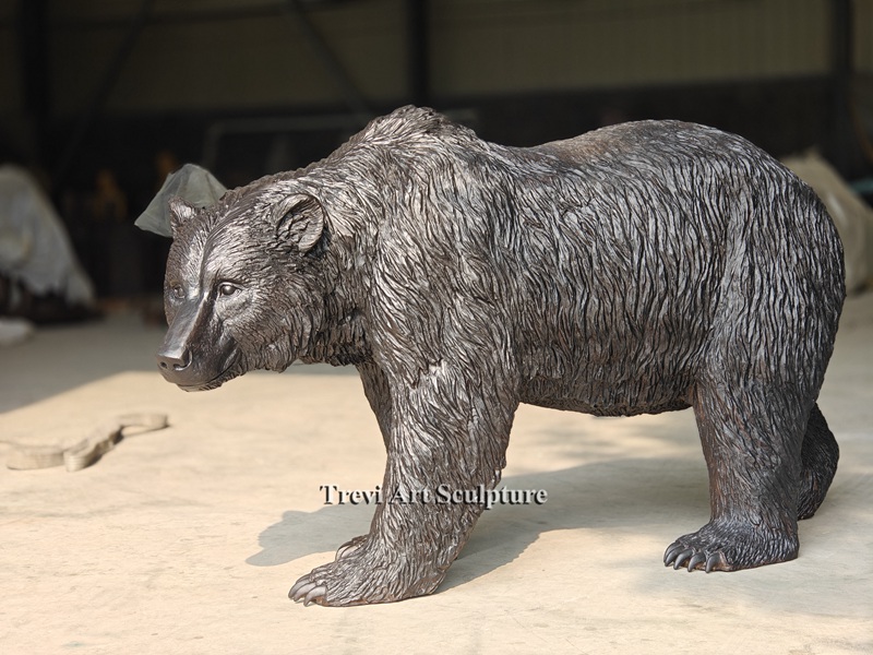 large Bronze Walking Grizzly Bear Statue