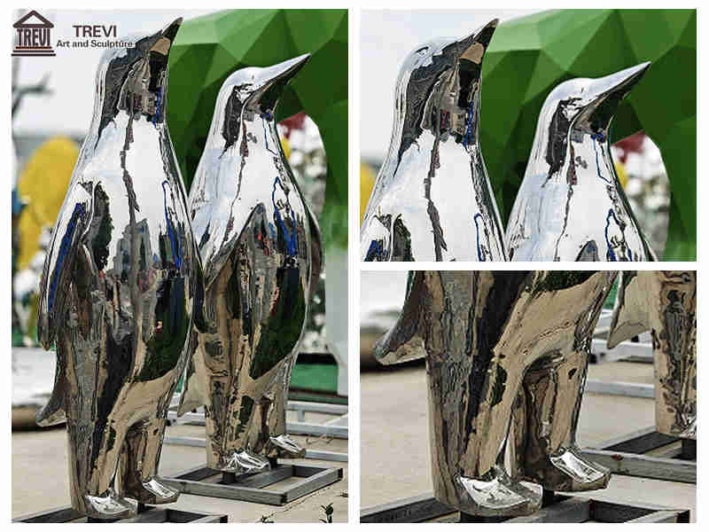 metal penguin sculpture detail