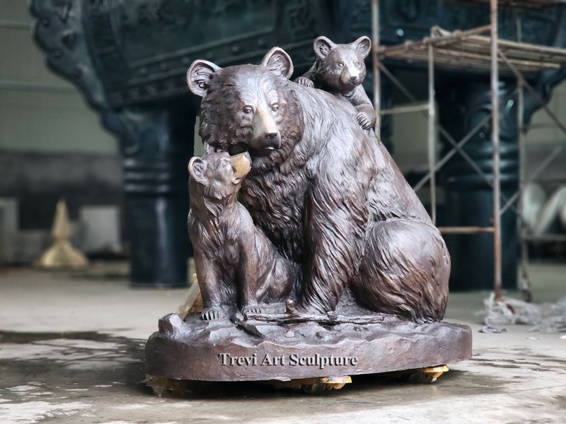 outdoor Bronze Bear Family Statue for Garden