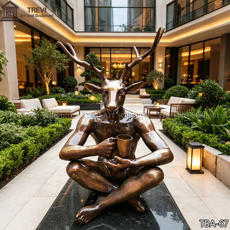outdoor Bronze Sitting Deer Man Statue