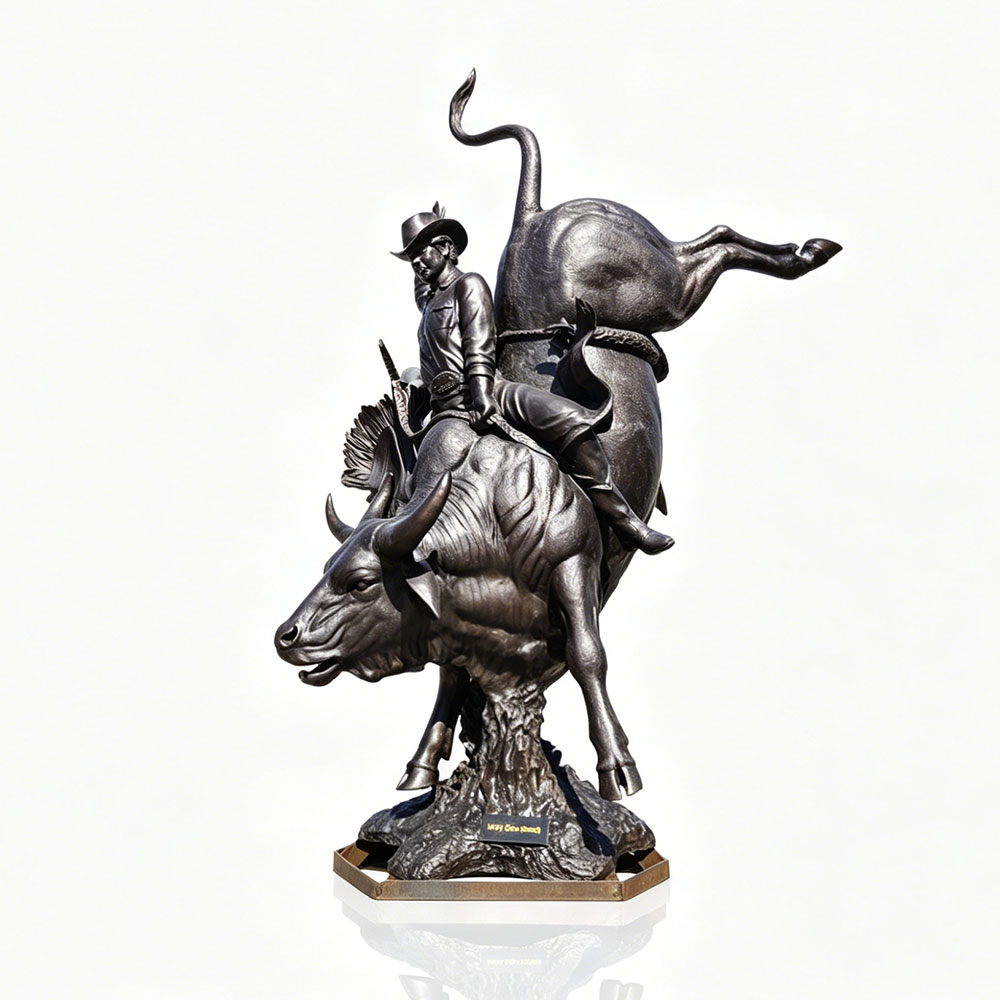 Large Western Bronze Bull Rider Statue