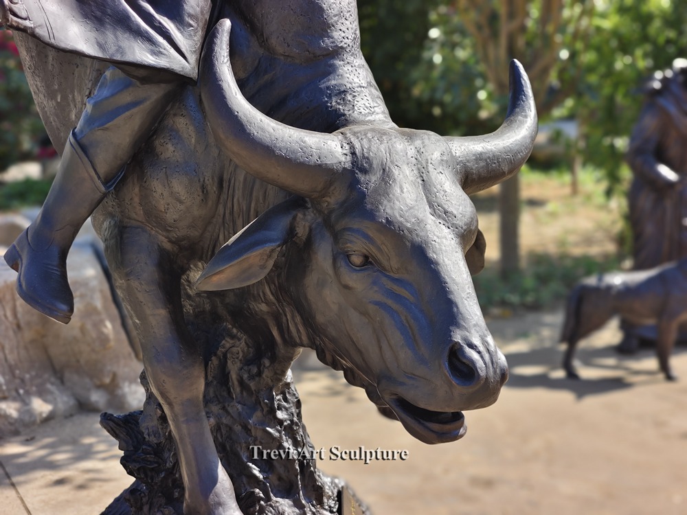 Large Western Bronze Bull Rider sculpture