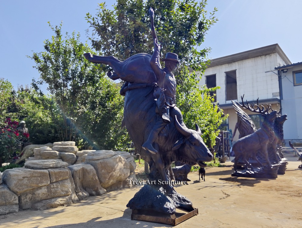 Western Bronze Bull Rider Statue for sale