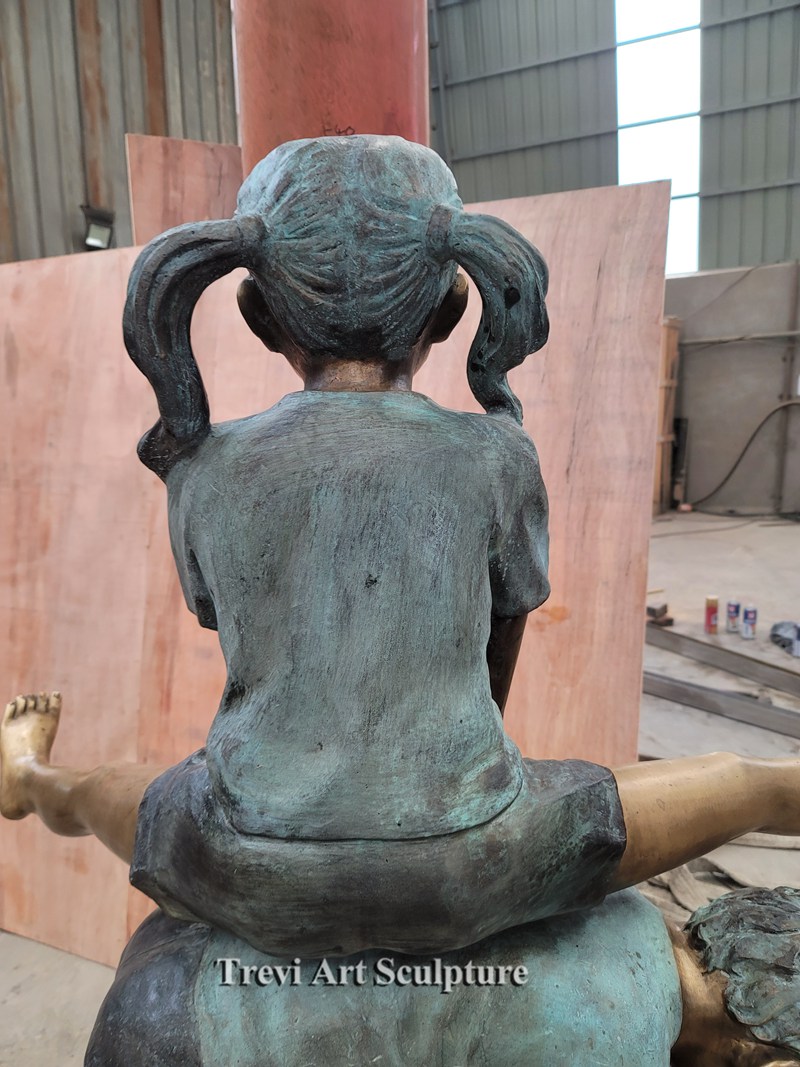 garden Bronze kids playing leapfrog statue