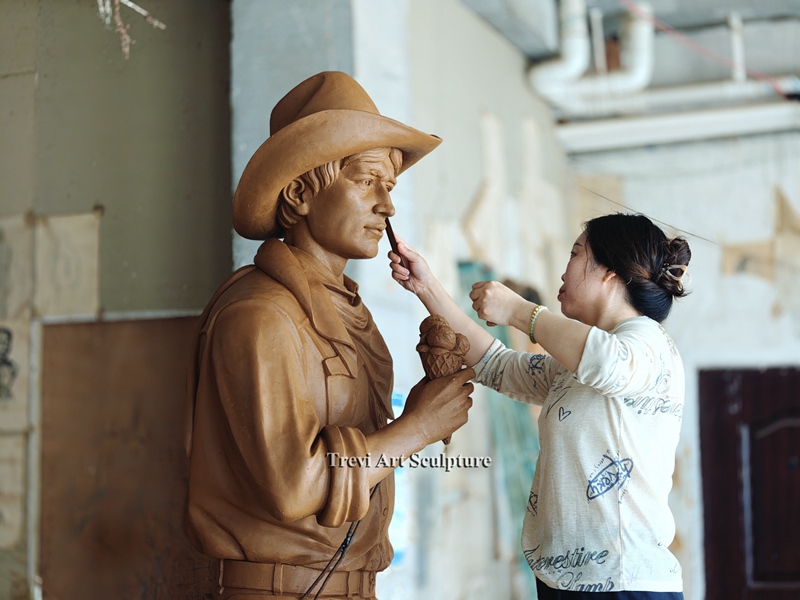 life size bronze cowboy statue clay model process