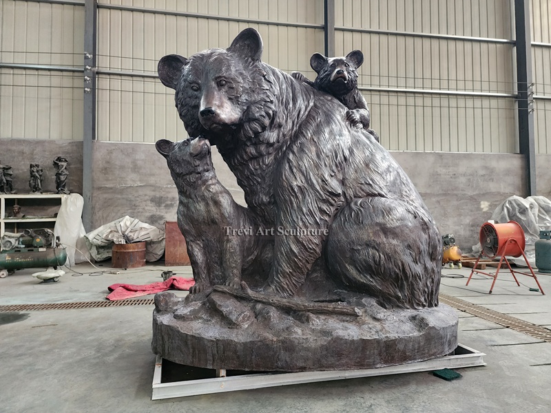Black Bear Family Bronze Statue
