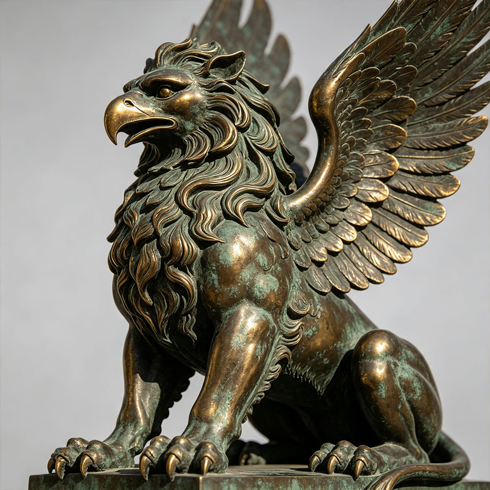Griffin bronze statue details