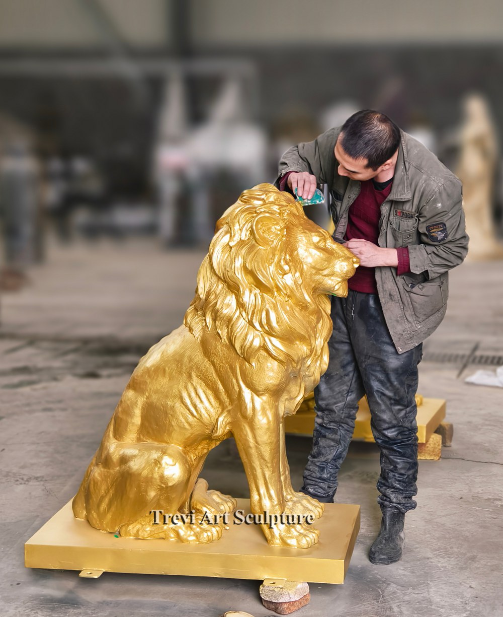 Large Bronze Gold Lion Statue making process