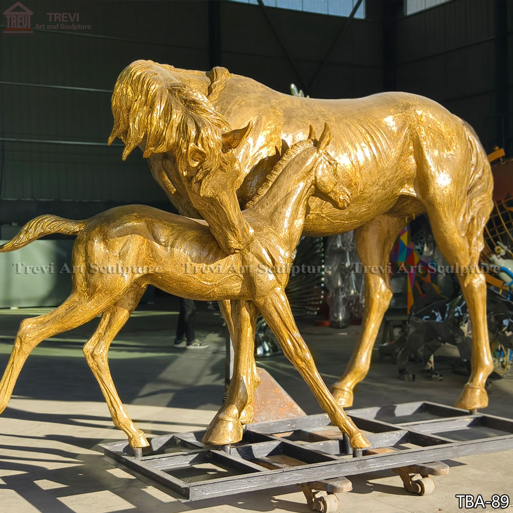life size Mare with Foal Bronze Statue