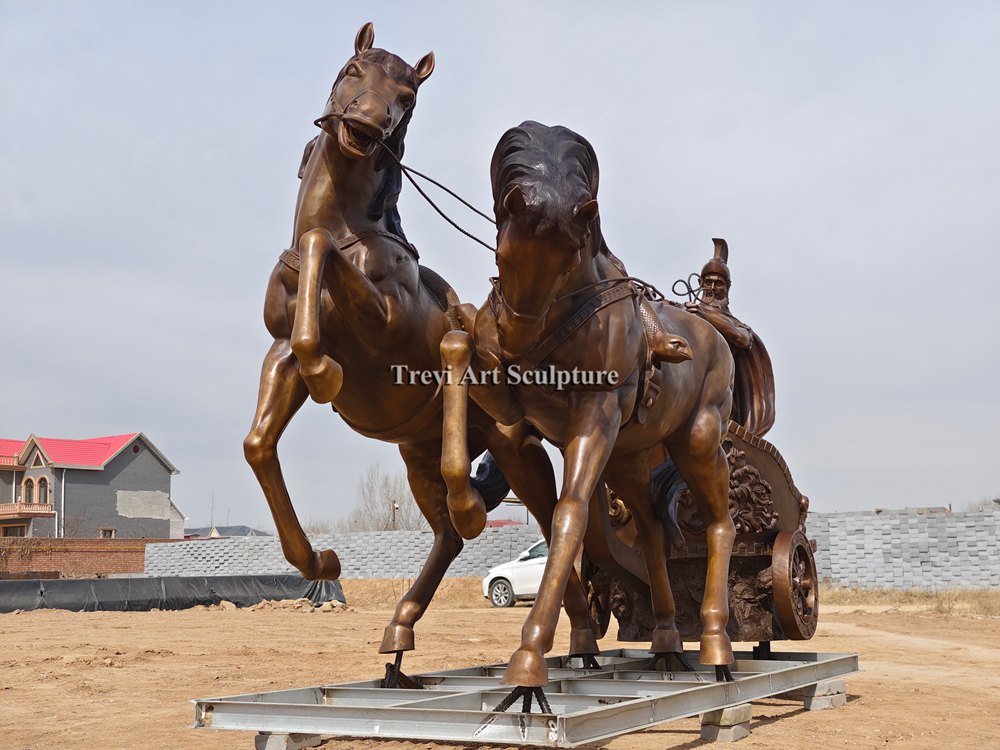Chariot Sculpture with Two Horses & Warrior