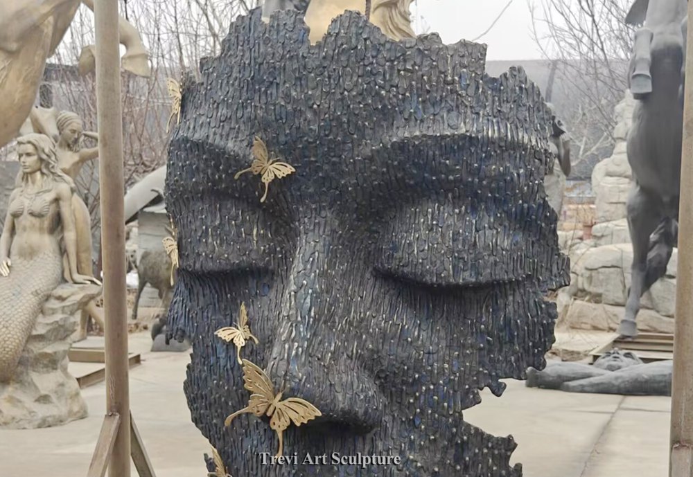 Contemporary Bronze Large Face Sculpture details