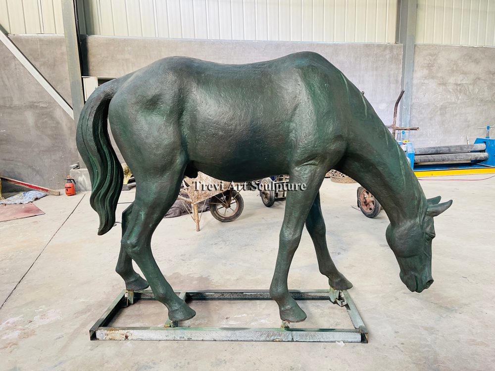 Horse Sculpture with Green Patina Finish