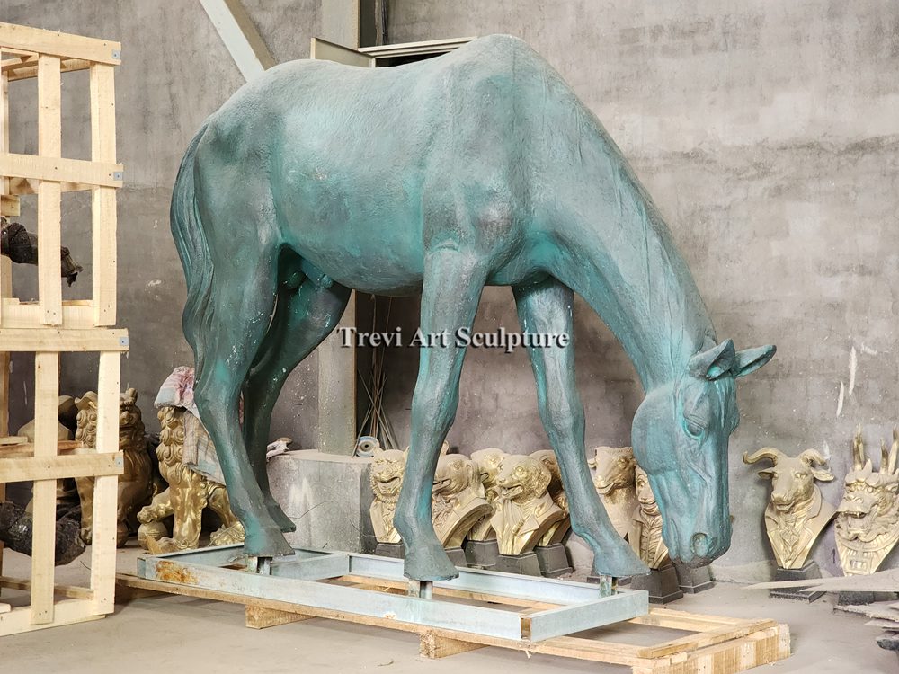 Life Size Cast Bronze Grazing Horse