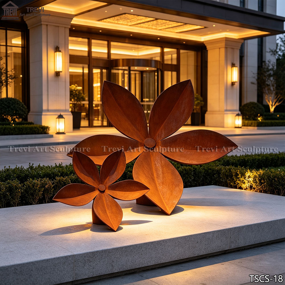 Modern Outdoor Rusted Metal Floral Art