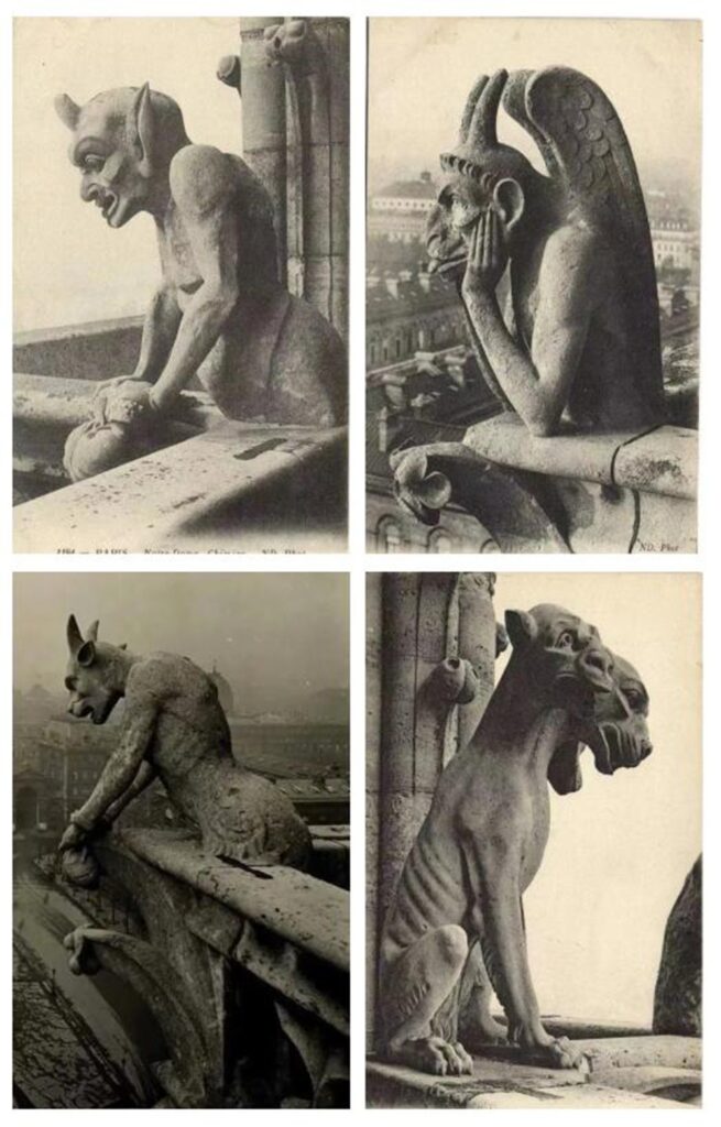 The various grotesque sculptures on Notre Dame Cathedral